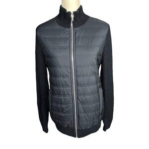 Reiss Men's Freddie Hybrid Quilted Full Zip Trainer Jacket Black Size Small